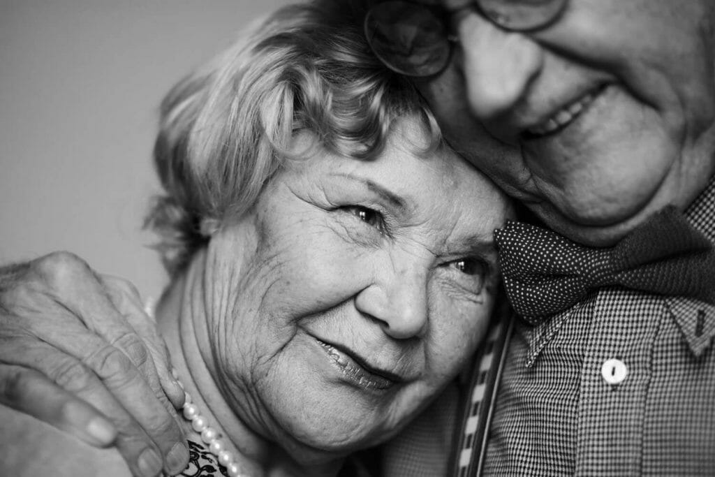 black and white image of a senior couple